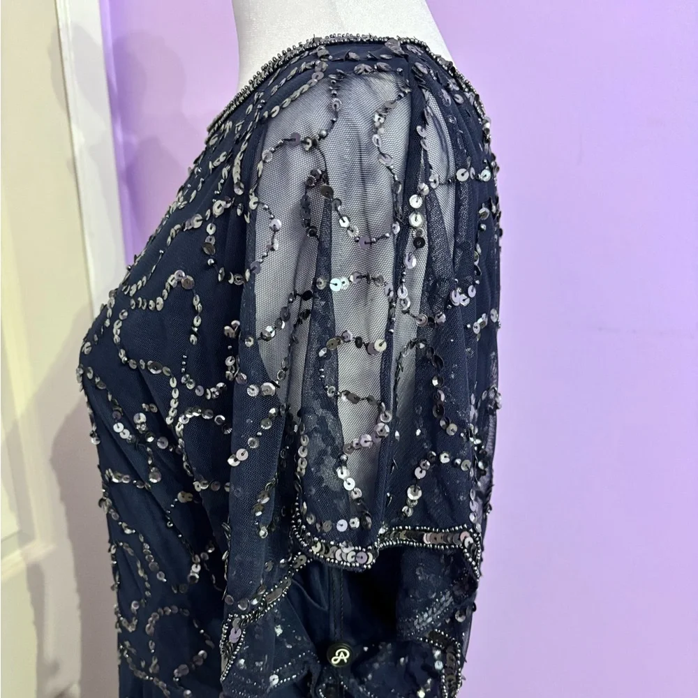 Adriana Papell Black Sequined Midi Gown - Picture 4 of 7